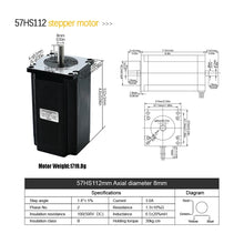 Load image into Gallery viewer, 3Nm Stepper motor with dimensions and specifications on a white background
