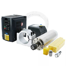Load image into Gallery viewer, 2.2kw 2200w water cooled spindle set with er20 collets, Huanyang YL VFD, 75w water pump and 80mm spindle bracket for CNC router