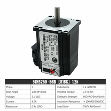 Load image into Gallery viewer, 57HB250-56B NEMA 23 closed-loop stepper motor with 1.2 Nm holding torque and specification table.