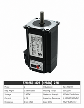 Load image into Gallery viewer, 57HB250-82B NEMA 23 closed-loop stepper motor with 2.2 Nm holding torque and specification table.