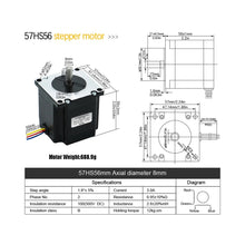 Load image into Gallery viewer, 1.2Nm Stepper motor with technical specifications and dimensions on a white background
