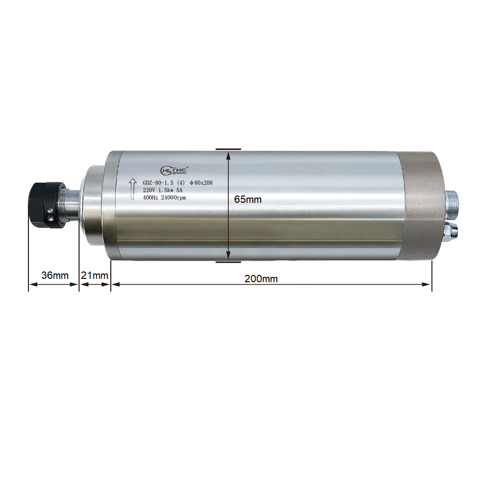 1.5kW water-cooled CNC spindle used in a spindle and VFD installation