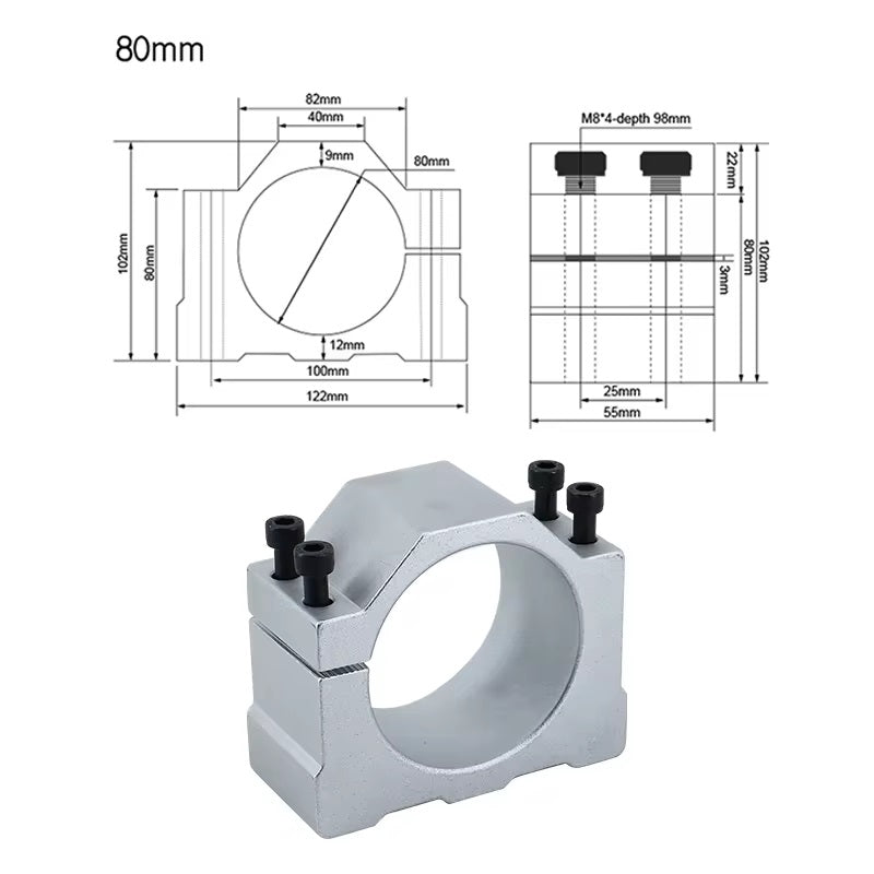 80mm Machined Spindle Bracket dimensions