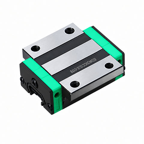 EGW20CC flanged linear guide bearing block with four mounting holes and black and green end caps.