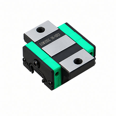 EGW20SC compact flanged linear guide bearing block with two mounting holes and black and green end caps.