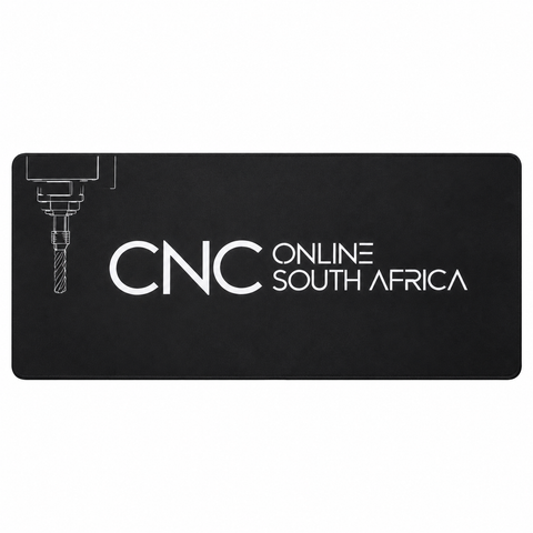 CNC Online South Africa black desk mat and mouse pad with white logo
