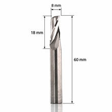 Load image into Gallery viewer, Klein Aluminium Single Flute Up Cut Z1 router bit with 8 mm cutting diameter, 18 mm cutting length and 60 mm overall length.