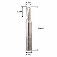Load image into Gallery viewer, Klein S6 Stepped Shank Aluminium Single Flute Up Cut Z1 router bit with 6 mm shank, 4 mm cutting diameter, 8 mm cutting length and 50 mm overall length.