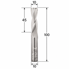 Load image into Gallery viewer, Klein Z2 two flute up cut router bit with 10 mm cutting diameter, 45 mm cutting length, 100 mm overall length and 10 mm shank.
