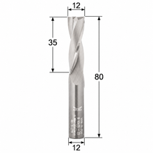 Load image into Gallery viewer, Klein Z2 two flute up cut router bit with 12 mm cutting diameter, 35 mm cutting length, 80 mm overall length and 12 mm shank.
