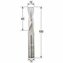 Load image into Gallery viewer, Klein Z2 two flute up cut router bit with 12 mm cutting diameter, 45 mm cutting length, 100 mm overall length and 12 mm shank.