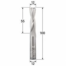 Load image into Gallery viewer, Klein Z2 two flute up cut router bit with 12 mm cutting diameter, 55 mm cutting length, 100 mm overall length and 12 mm shank.