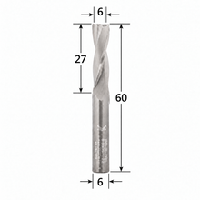 Load image into Gallery viewer, Klein Z2 two flute up cut router bit with 6 mm cutting diameter, 27 mm cutting length, 60 mm overall length and 6 mm shank.