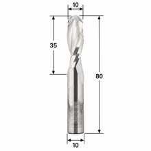Load image into Gallery viewer, Klein Z2 double flute up cut ball nose router bit with 10 mm cutting diameter, 5 mm radius, 35 mm cutting length and 80 mm overall length.
