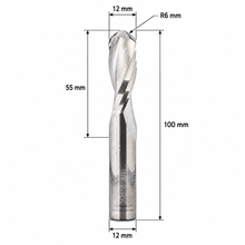 Load image into Gallery viewer, Klein Ball Nose Double Flute Up Cut Z2 router bit with 12 mm cutting diameter, 6 mm radius, 35 mm cutting length and 80 mm overall length.