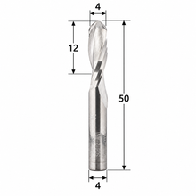 Load image into Gallery viewer, Klein Z2 double flute up cut ball nose router bit with 4 mm cutting diameter, 2 mm radius, 12 mm cutting length and 50 mm overall length.