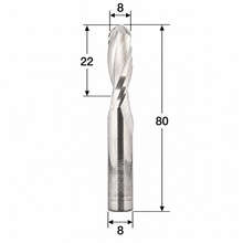 Load image into Gallery viewer, Klein Z2 double flute up cut ball nose router bit with 6 mm cutting diameter, 3 mm radius, 22 mm cutting length and 60 mm overall length.
