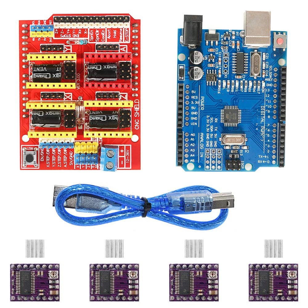 CNC Shield with UNO and DRV8825 stepper motor drivers basic cnc router laser cutter controller